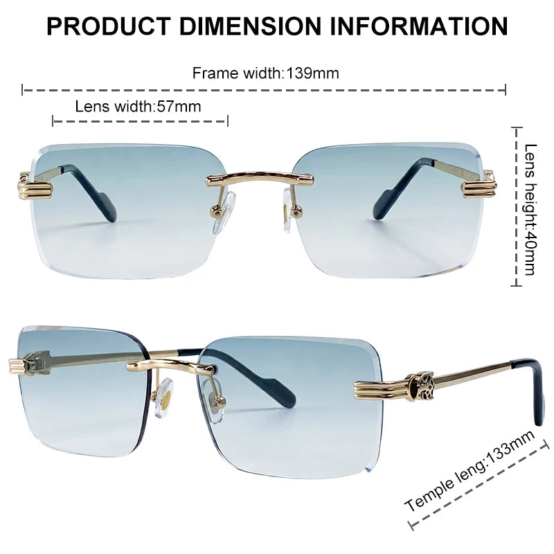 Rectangle Rimless Punk Luxury Metal Frame Sun Glasses