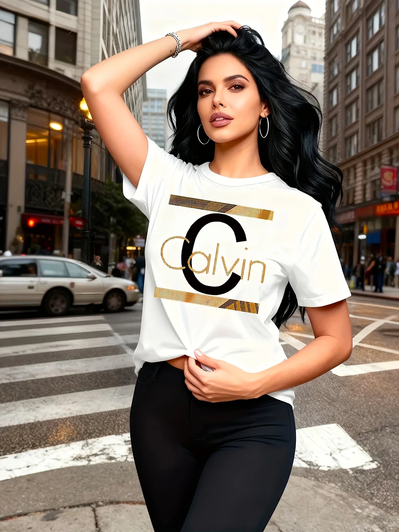 Calvin Letter Print Top T-Shirt