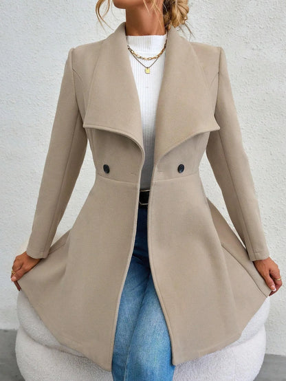 Autumn Winter Notch Lapel Buttoned Slim Fit Woolen Coat