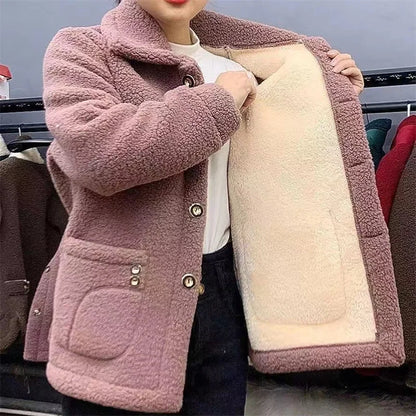 Winter Thick Fleece Single Breasted Lamb Fur Coat Jacket