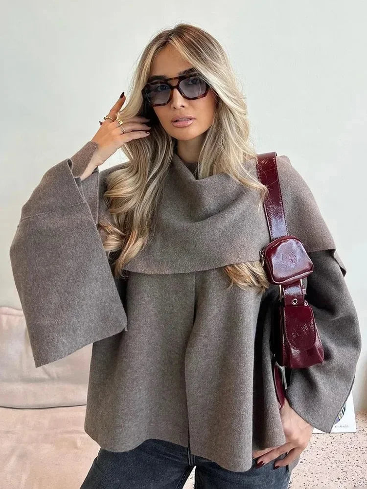 Autumn Winter Commuter Loose Oversize Elegant Split Chic Scarf Jacket