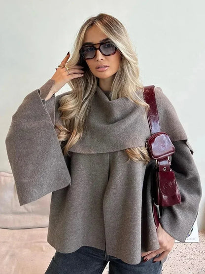 Autumn Winter Commuter Loose Oversize Elegant Split Chic Scarf Jacket