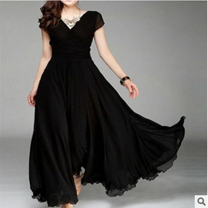 Short-Sleeved Chiffon Evening Dress