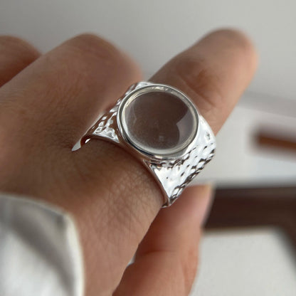 925 Sterling Silver Wide Vintage Big Stone Open Ring