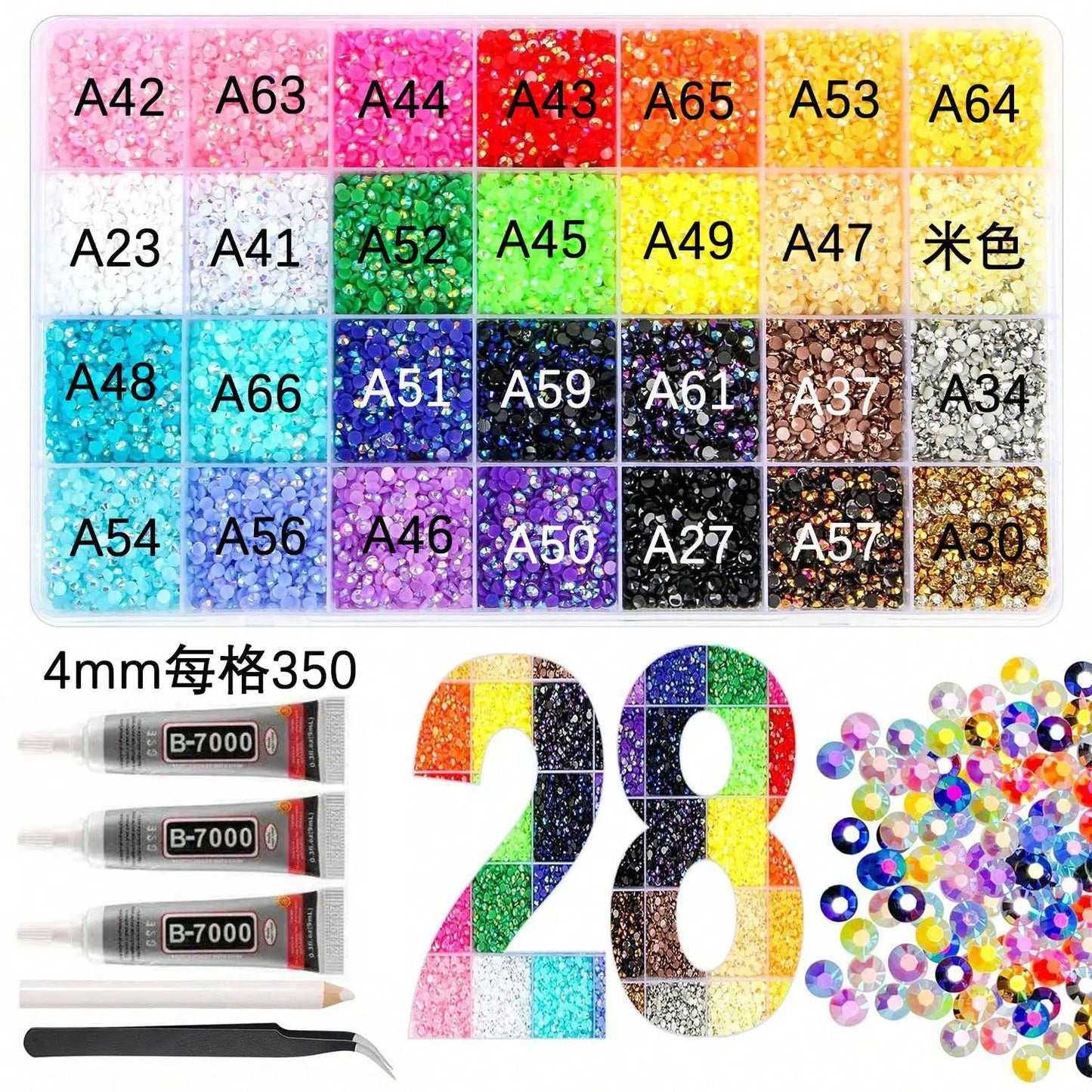 28 grid 3/4/5mm mixed color Jelly/resin drill rhinestone se