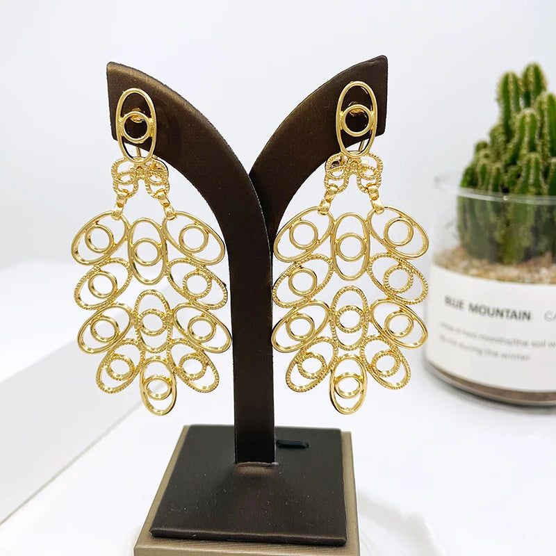 Large Size Drop Earring Plant Leaf 18k Gold Plated Earrings