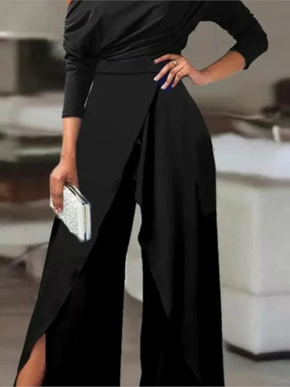 Off Shoulder Long Sleeves High Waist Wide Leg Jumpsuit