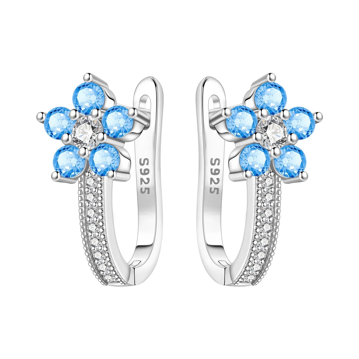 Orstarry Original 925 Sterling Silver Blue Iris Flower Earrings