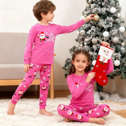 Christmas 100 Cotton Santa Clothes Soft Long Sleeve Xmas Pajamas Set