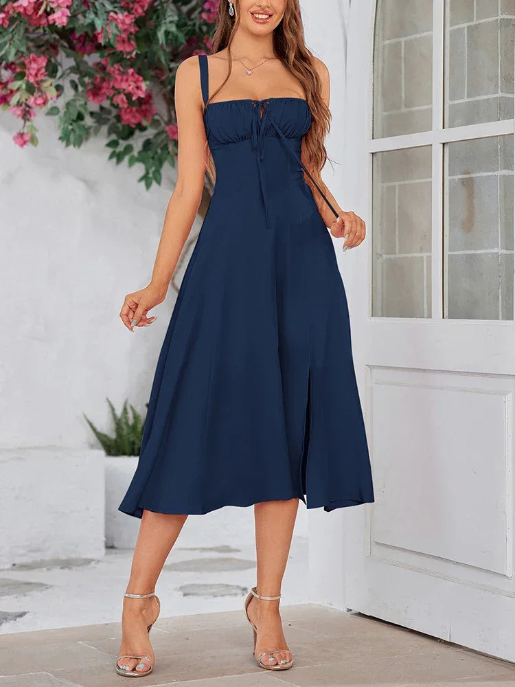 Sweet Solid Sleeveless Long Dress