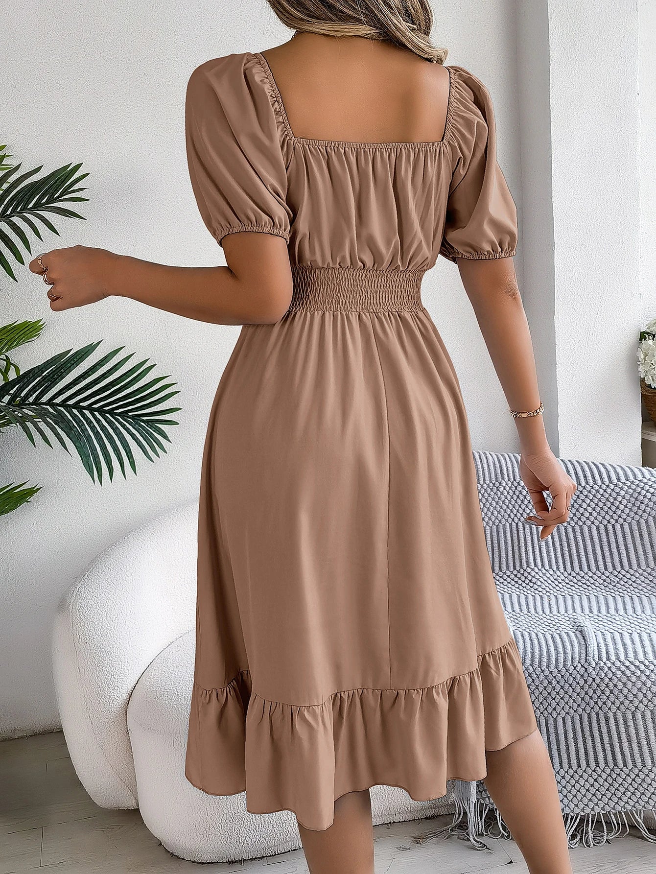 Puff Sleeve Square Neck Dress