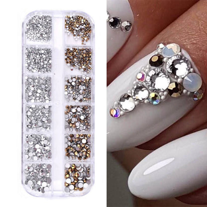 12Gird 3D Glass AB Crystal Nail Art Rhinestones Kit