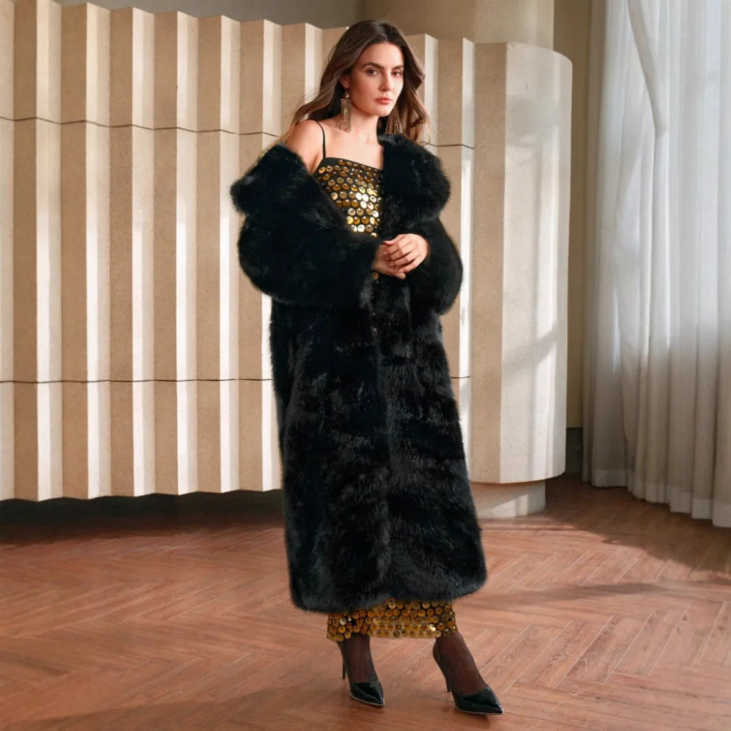 Winter Eco Faux Fur Gradient Fluffy Long Artificial Fur Coat