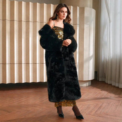 Winter Eco Faux Fur Gradient Fluffy Long Artificial Fur Coat