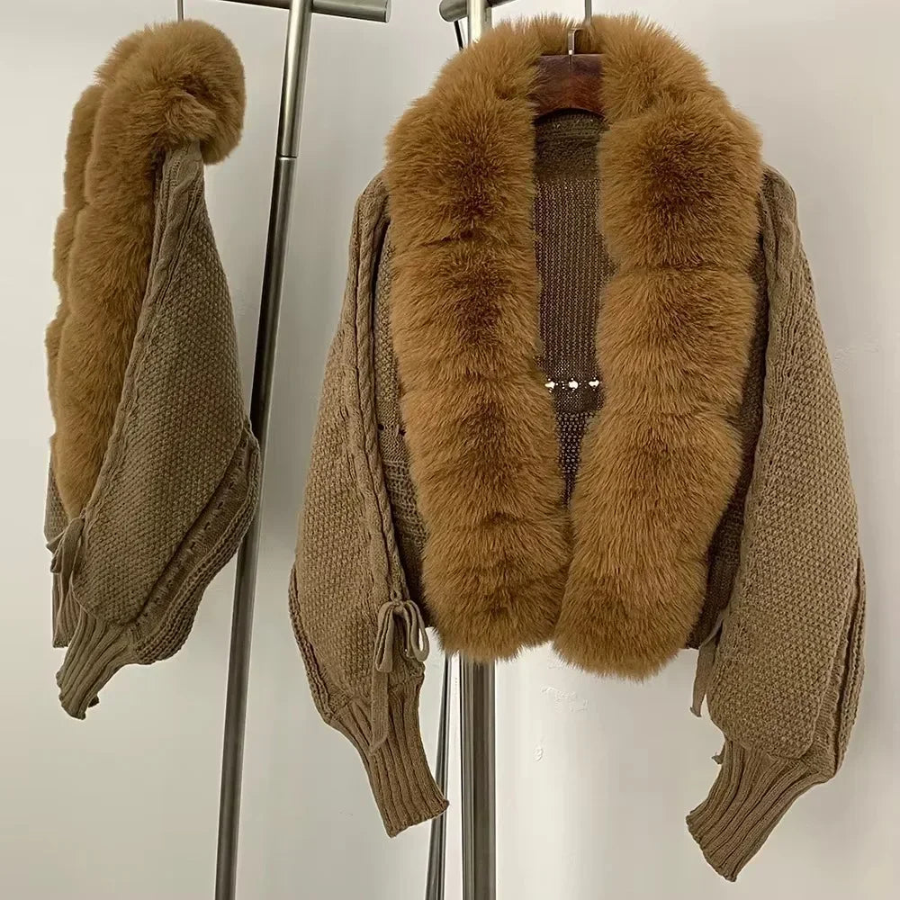 Faux Fur Coat Fake Fur Jacket Knitted Solid Sweater