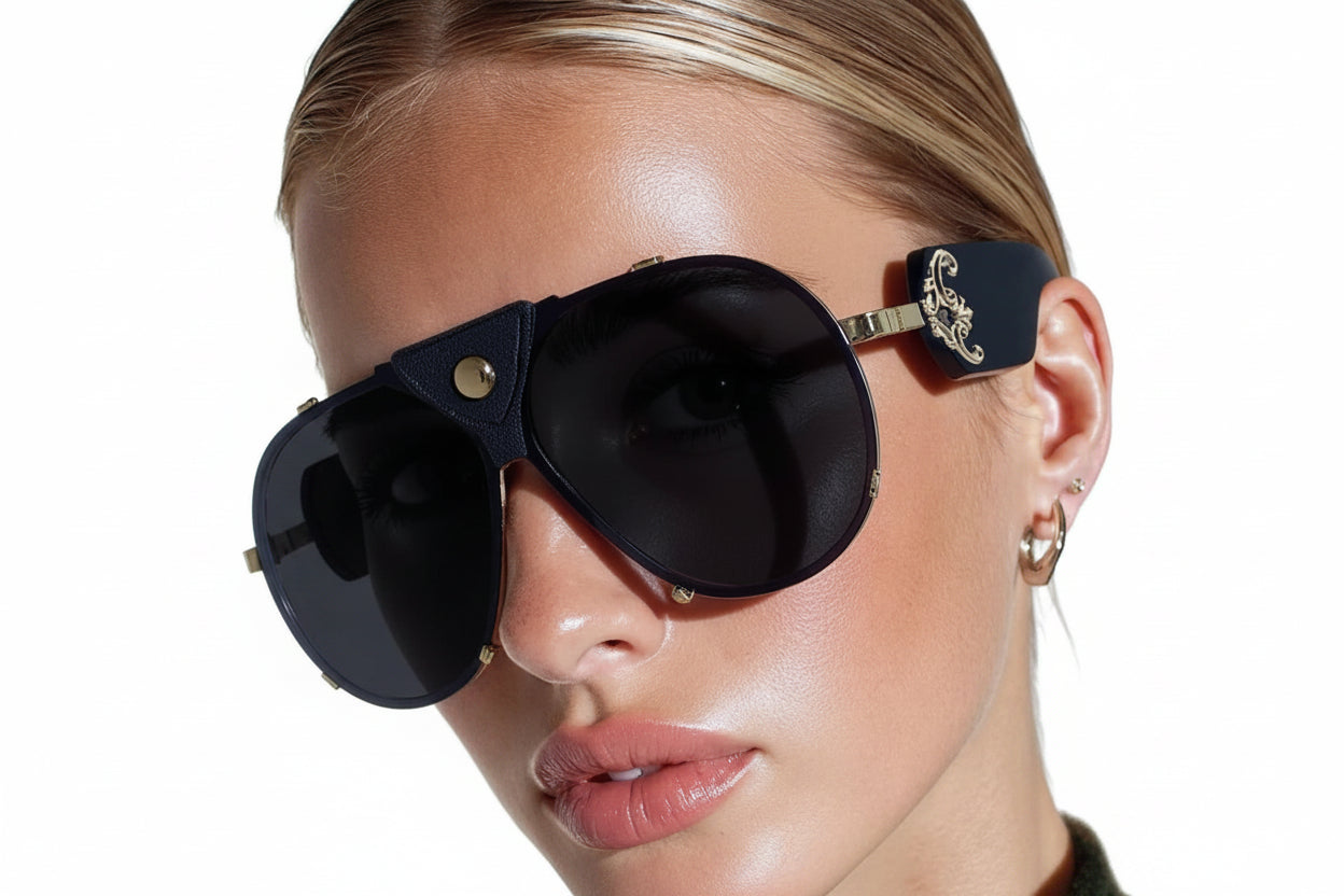 Vintage Oversized Steampunk Pilot Oval Sunglasses