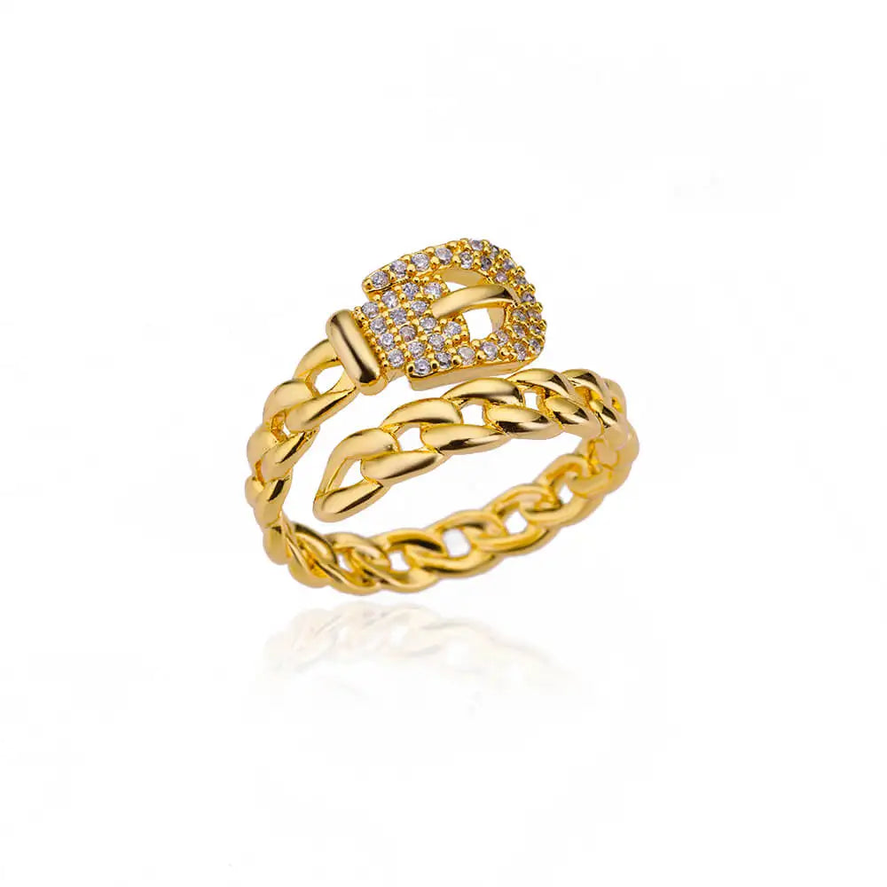 Stainless Steel Round Zircon Geometric Gold Crystal Ring
