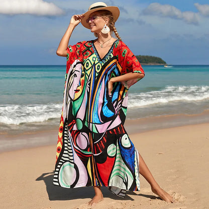 Swimsuit Kaftans Beach Cover Ups Colorful Outfits Dress