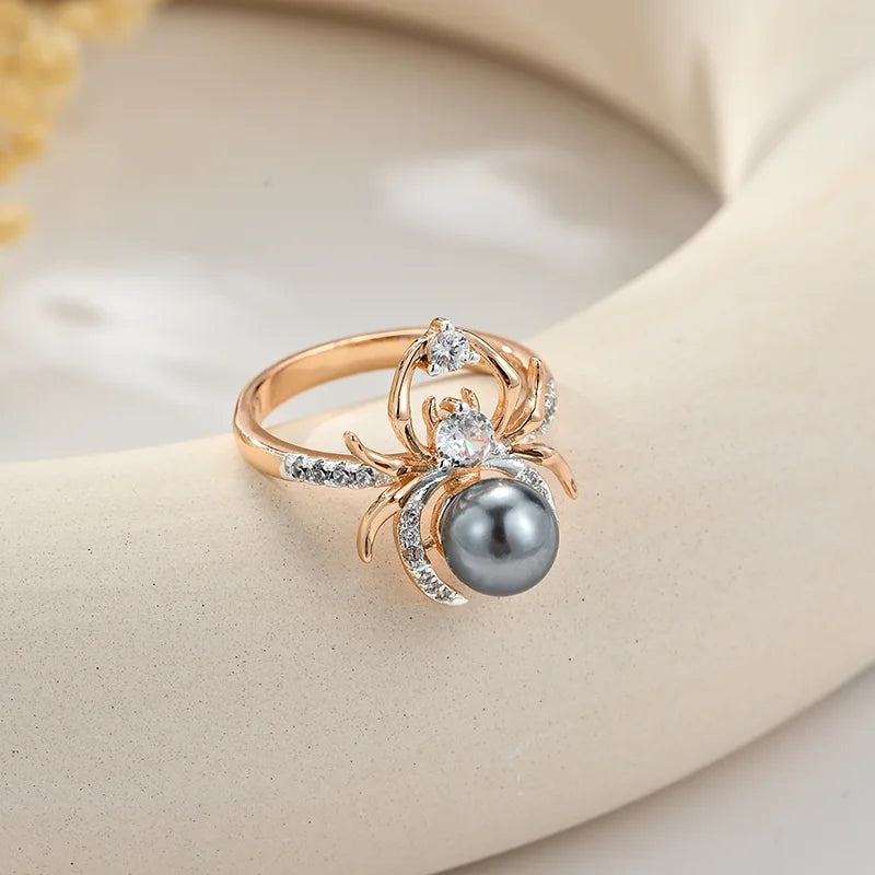 Spider Shape 585 Rose Gold With Grey Pearl Rings