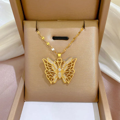 Heart Butterfly Stainless Steel Pendant Necklaces Jewelry