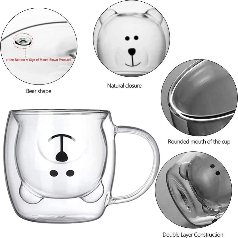 Cute Bear Double-layer Coffee Mug Double Glass Cup with Handle Mug