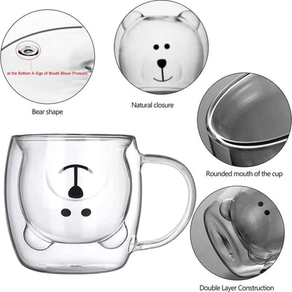 Cute Bear Double-layer Coffee Mug Double Glass Cup with Handle Mug