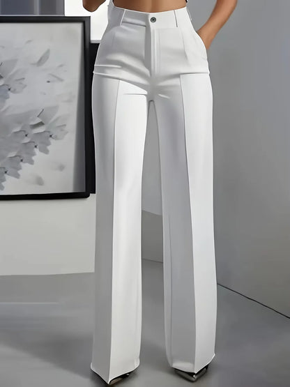 High-Waisted Draped Straight-Cut Suit Pants