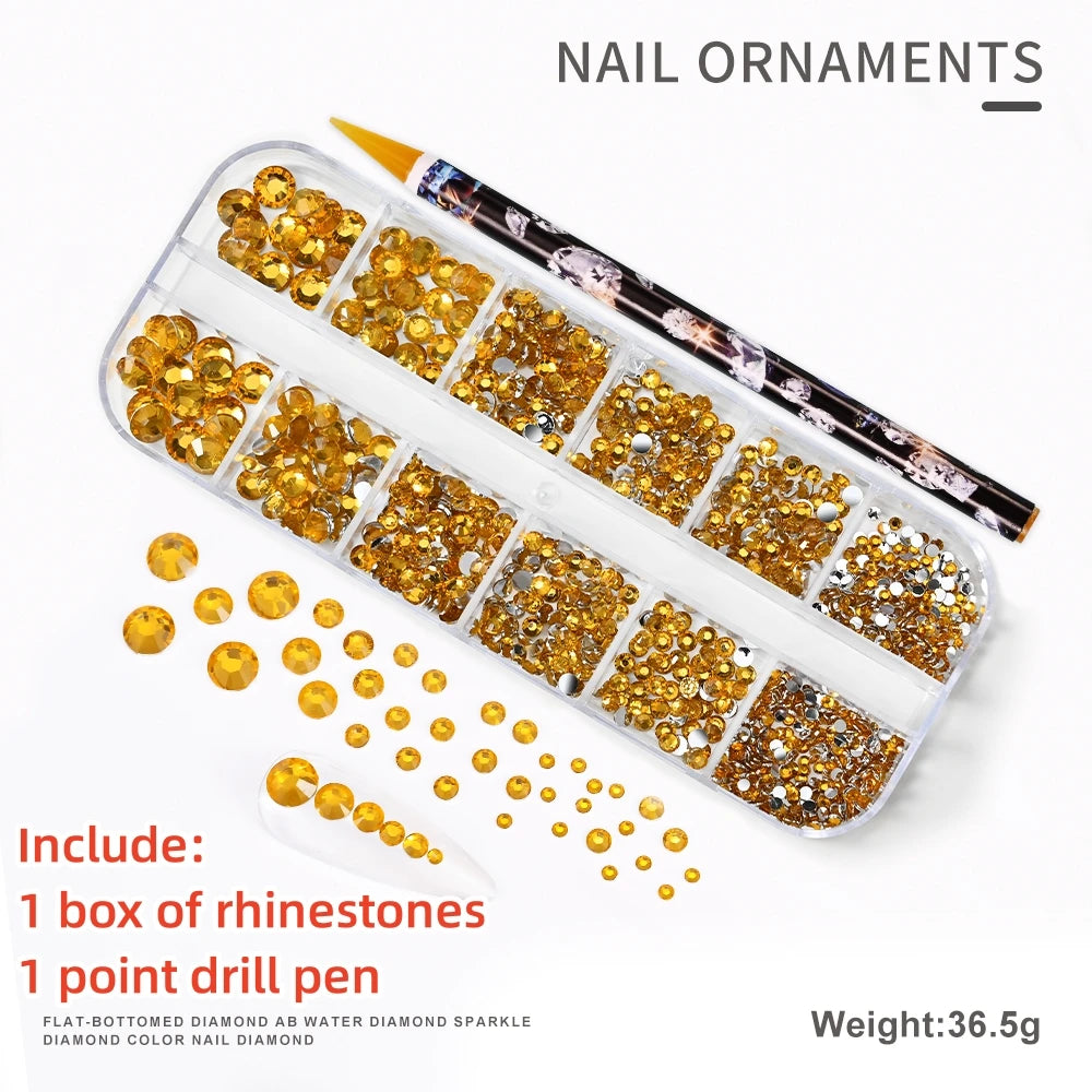 12Gird 3D Glass AB Crystal Nail Art Rhinestones Kit