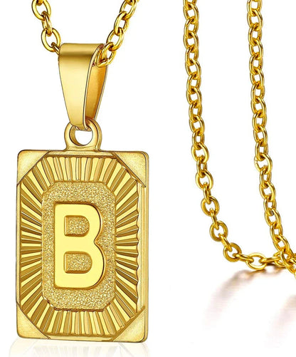 Initial Pendant Stainless Steel Letter Square Necklace