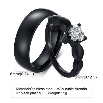 Romantic Heart CZ Stone Couple Rings