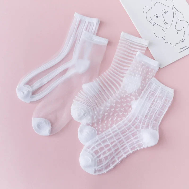 5 Pairs Lace Sexy Transparent Thin Socks