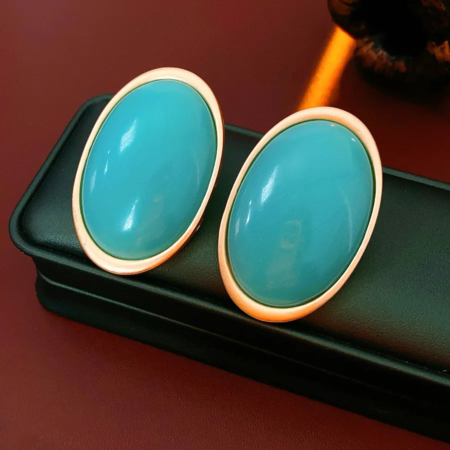 Vintage Red Resin Stud large Geometric Oval earrings