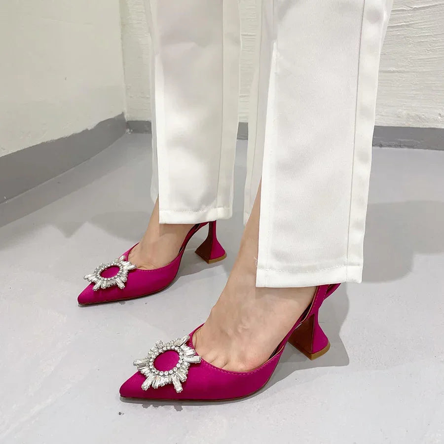 Silk High Heels Luxury Crystal Butterfly Shoes