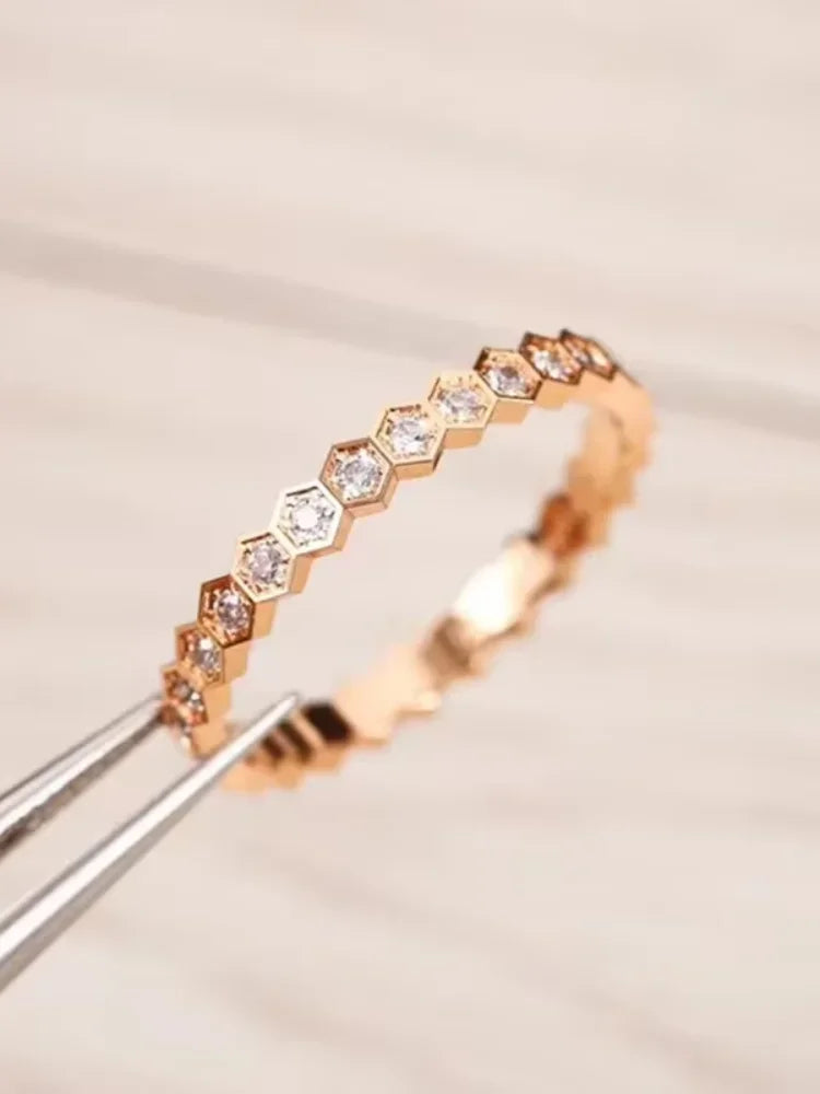 925 Sterling Silver Zircon Honeycomb 3pc Set Ring