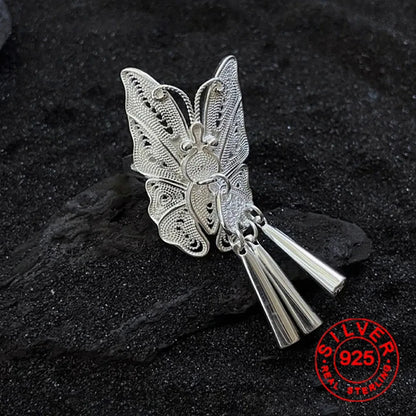 Silver Geometric Handmade Irregular Tassel Ring