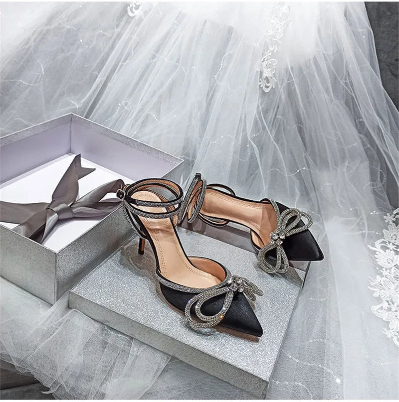 Glitter Rhinestones Crystal Silk Thin High Heels Shoes