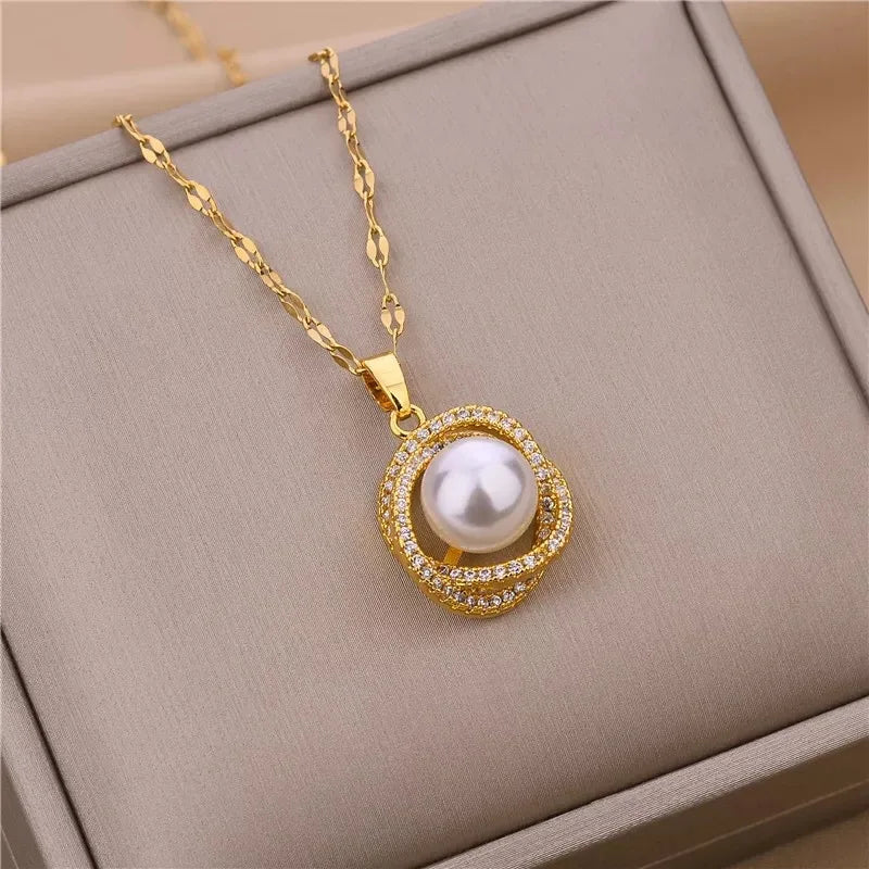 Light Zircon Crystal Stainless Steel Necklaces