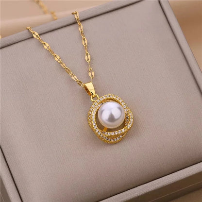 Light Zircon Crystal Stainless Steel Necklaces