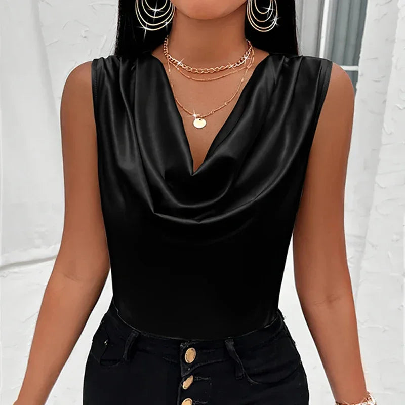 Silk-Like Satin Sexy Top Shirts