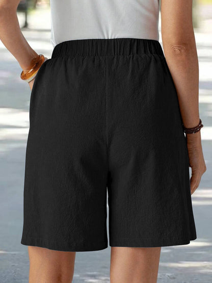 Summer Casual Loose Pocket Buttoned Linen Shorts