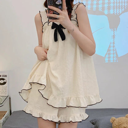 Suspenders Two Pieces Sleeveless Thin Cotton Pyjamas