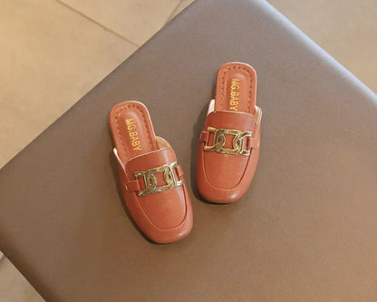Covered Toes Flat Leather Slippers Flats