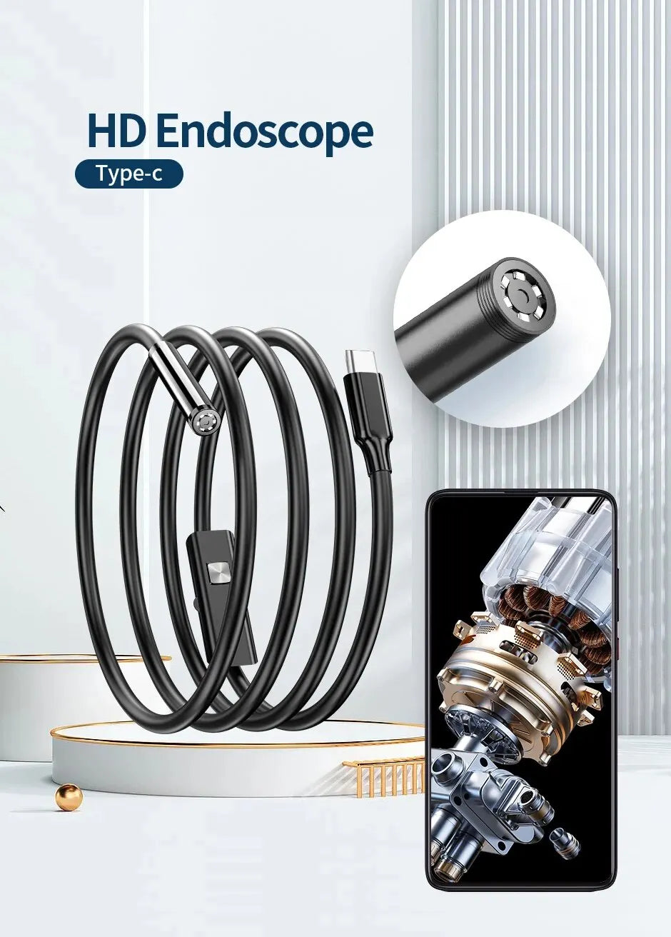 5.5mm lens USB Endoscope Borescope Inspection Camera with 6 LED Lights for Type C Devices