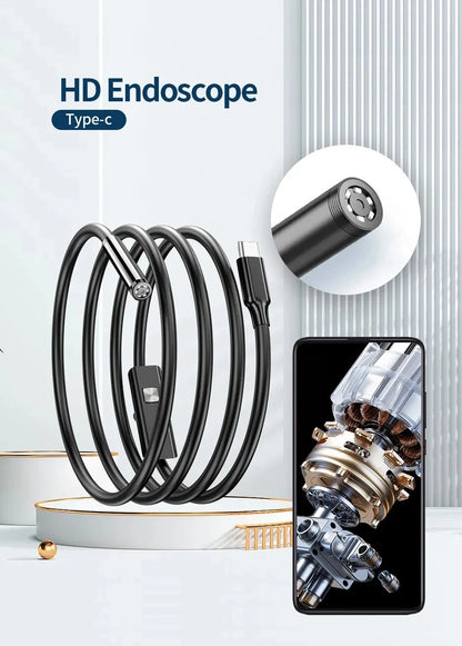 5.5mm lens USB Endoscope Borescope Inspection Camera with 6 LED Lights for Type C Devices