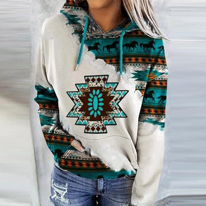 Casual Geometric Horse Print Long Sleeve Pullover