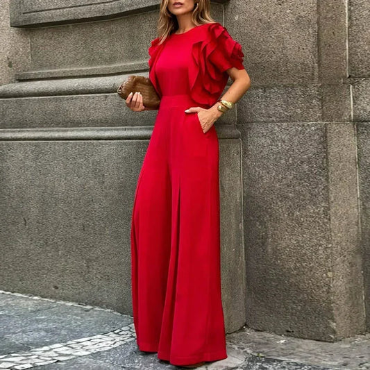 Short Sleeves Wide Leg Jumpsuits