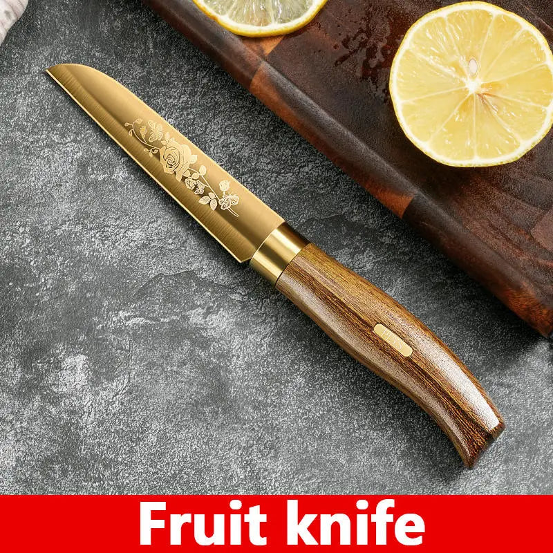 Golden Rose Pattern Kitchen Knife Set