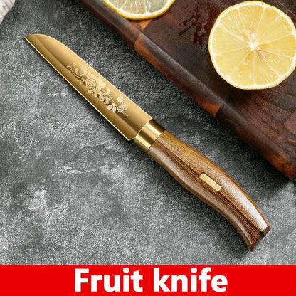 Golden Rose Pattern Kitchen Knife Set