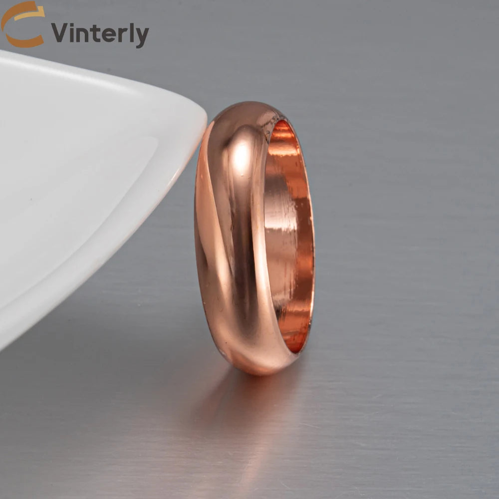 Vinterly 6mm Wide Finger Shiny High Polished Metal Minimalist Copper Ring