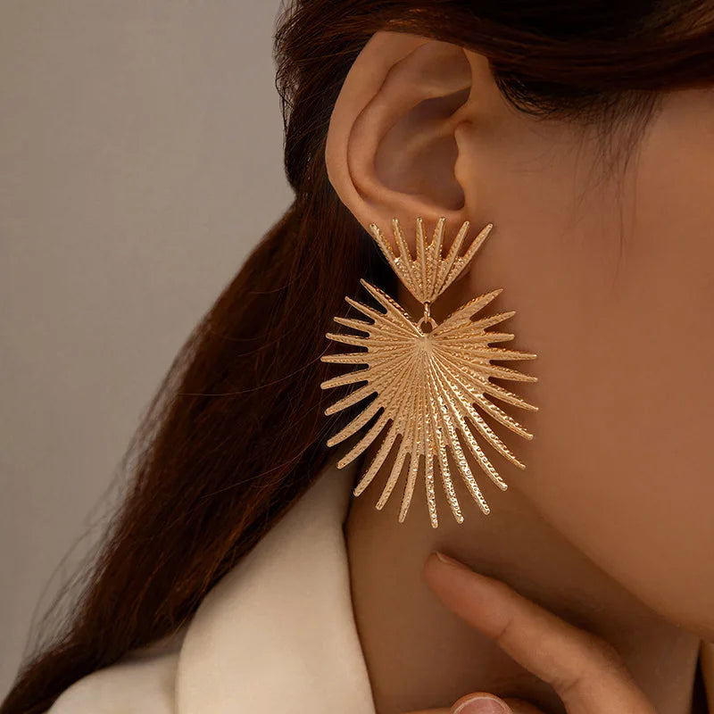 Gold Flower Stud Geometric Earrings